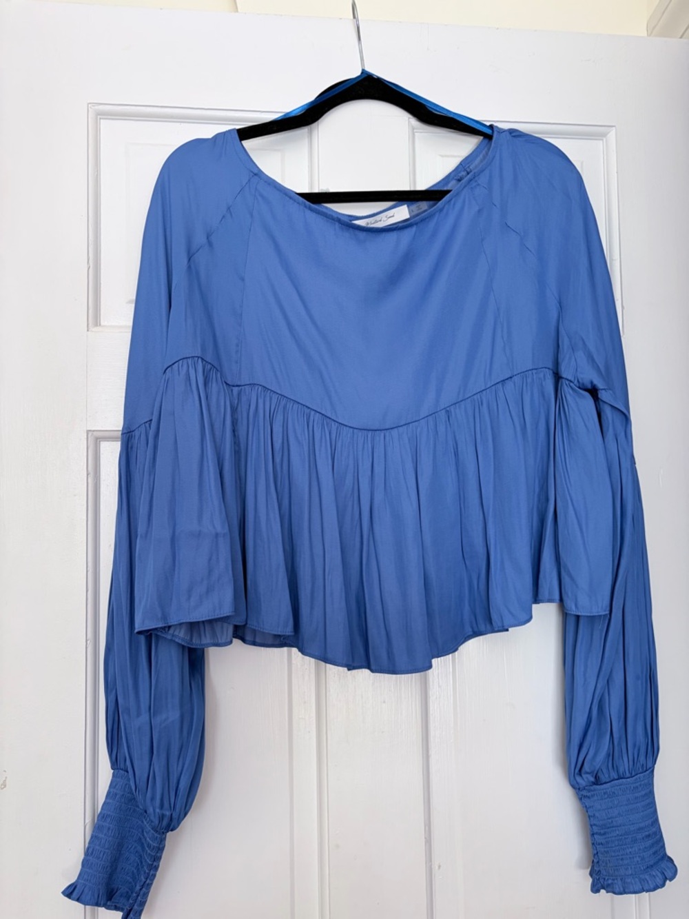 Mustard Seed Cornflower Blue Ruffle Peplum Top